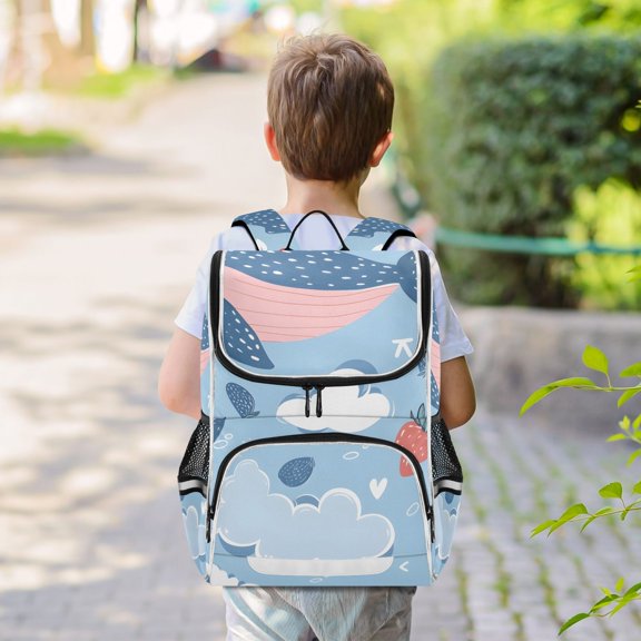 Whale Strawberry Clouds Backpack Big Laptop Backpack Casual Daypack Quilted Large Capacity Large Bookbags