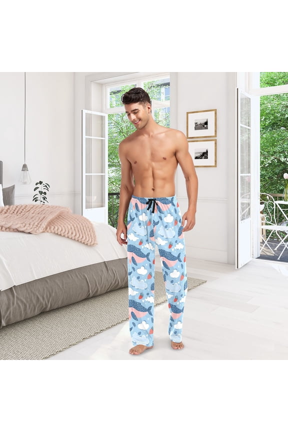 Whale Strawberry Clouds Mens Pajama Pants Cotton Elastic Waistband Lounge Sleep Pajama Bottoms Pj with Pocket