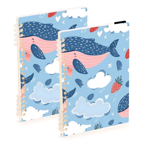 Whale Strawberry Clouds Ring Binder Notebook Journey Note Diary College Ruled Spiral Notebook Study Loose Leaf Paper A5 60 Pages