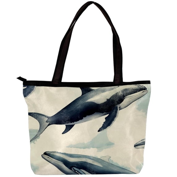 Whale Stylish Canvas Leather Mix Handbag with Twill, Sponge, Jeanette Material - 30x10.5x39cm Dimensions