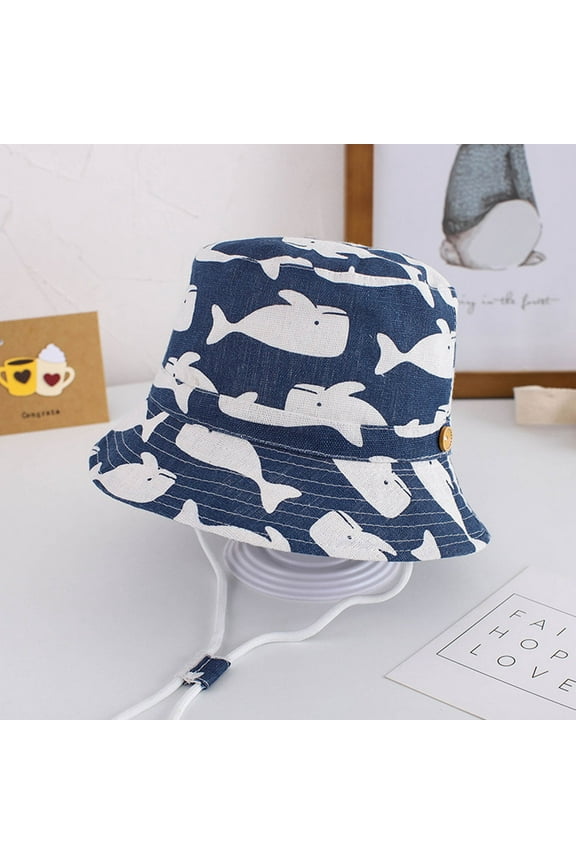 Whale Sun Protection Hat for Kids Toddler Boys Girls Wide Brim Summer Play Hat Cotton Baby Bucket Hat Chin Strap infant Toddler 0-24 month