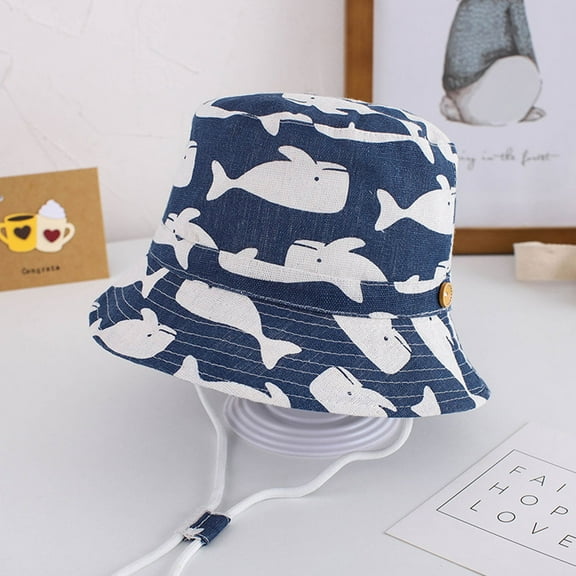Whale Sun Protection Hat for Kids Toddler Boys Girls Wide Brim Summer Play Hat Cotton Baby Bucket Hat Chin Strap infant Toddler 2 - 6 years
