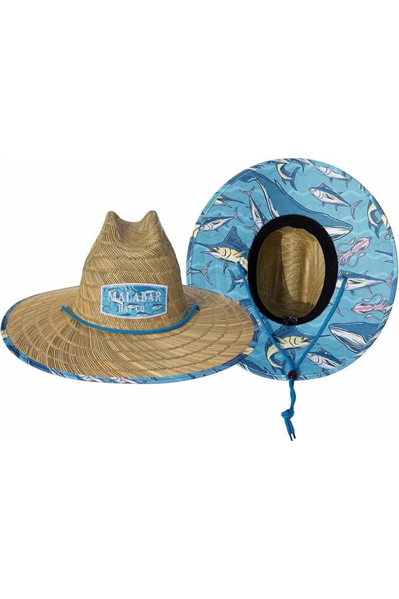Whale Sunhat Fabric Pattern Print Straw Sunhat Men, Lifeguard Hat, Swim, Paddle Board, Boat, Fishing, Fits All Blue