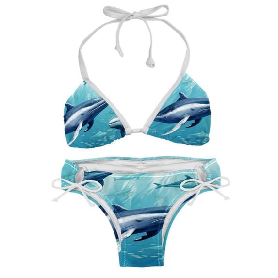 Whale Swim Suit Women Bikini Set, Detachable Sponge, Adjustable Strap, Two-Pack - Beach, Pool, Vacation