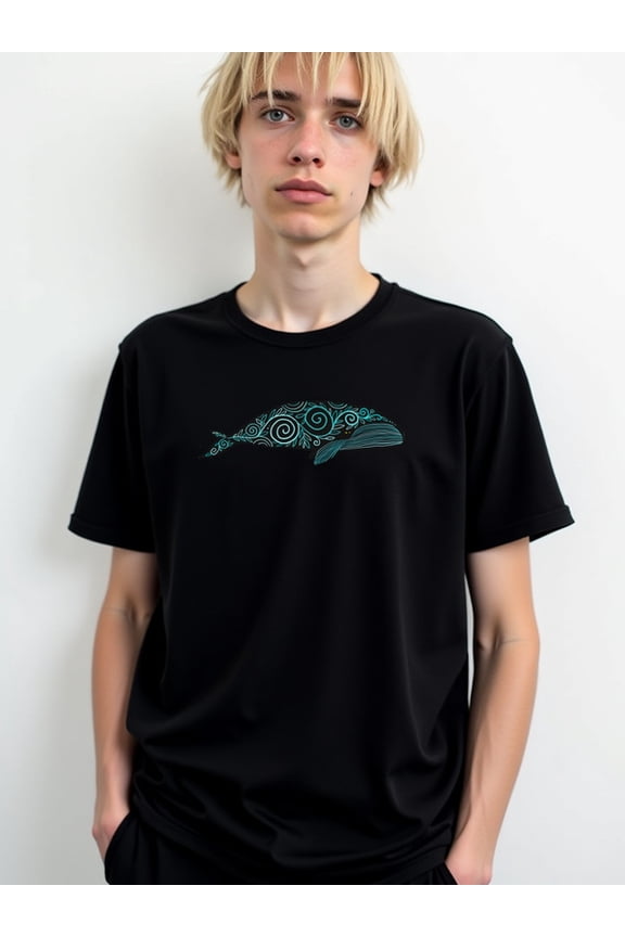 Whale Swirls Graphic Tee men Crew neck T-shirts black casual graphic tees Perfect for exercise Fashion Unisex Shirt Printed tshirts