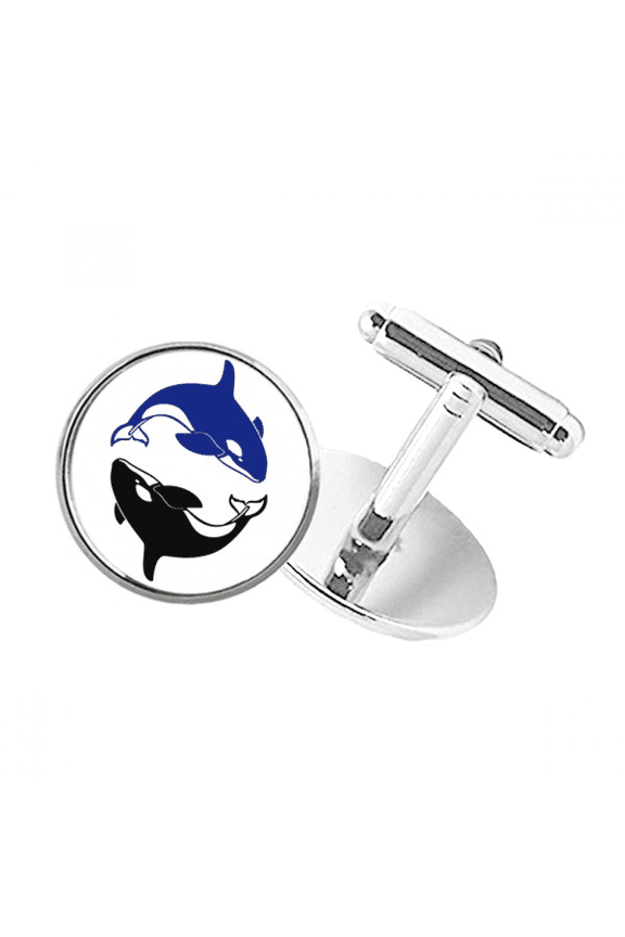 Whale Symmetric Swaying Combination Round Button Cuff Clip Stud Cufflinks