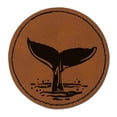 thumbnail image 1 of Whale Tail 2.5" Faux Leather Round Engraved Iron-On Patch - Brown, 1 of 6