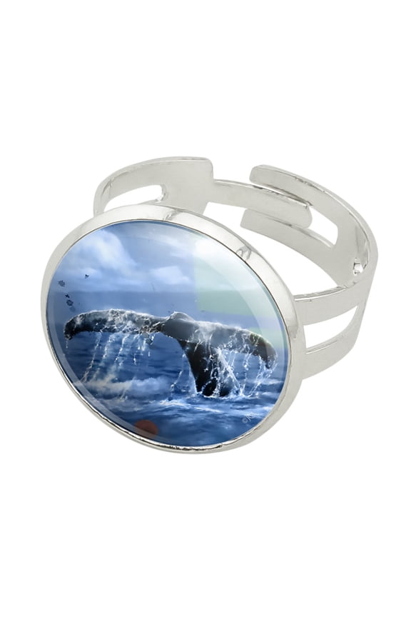 Whale Tail Ocean Silver Plated Adjustable Novelty Ring