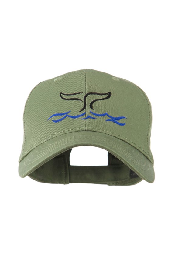 Whale Tail Outline Embroidered Cap - Olive OSFM