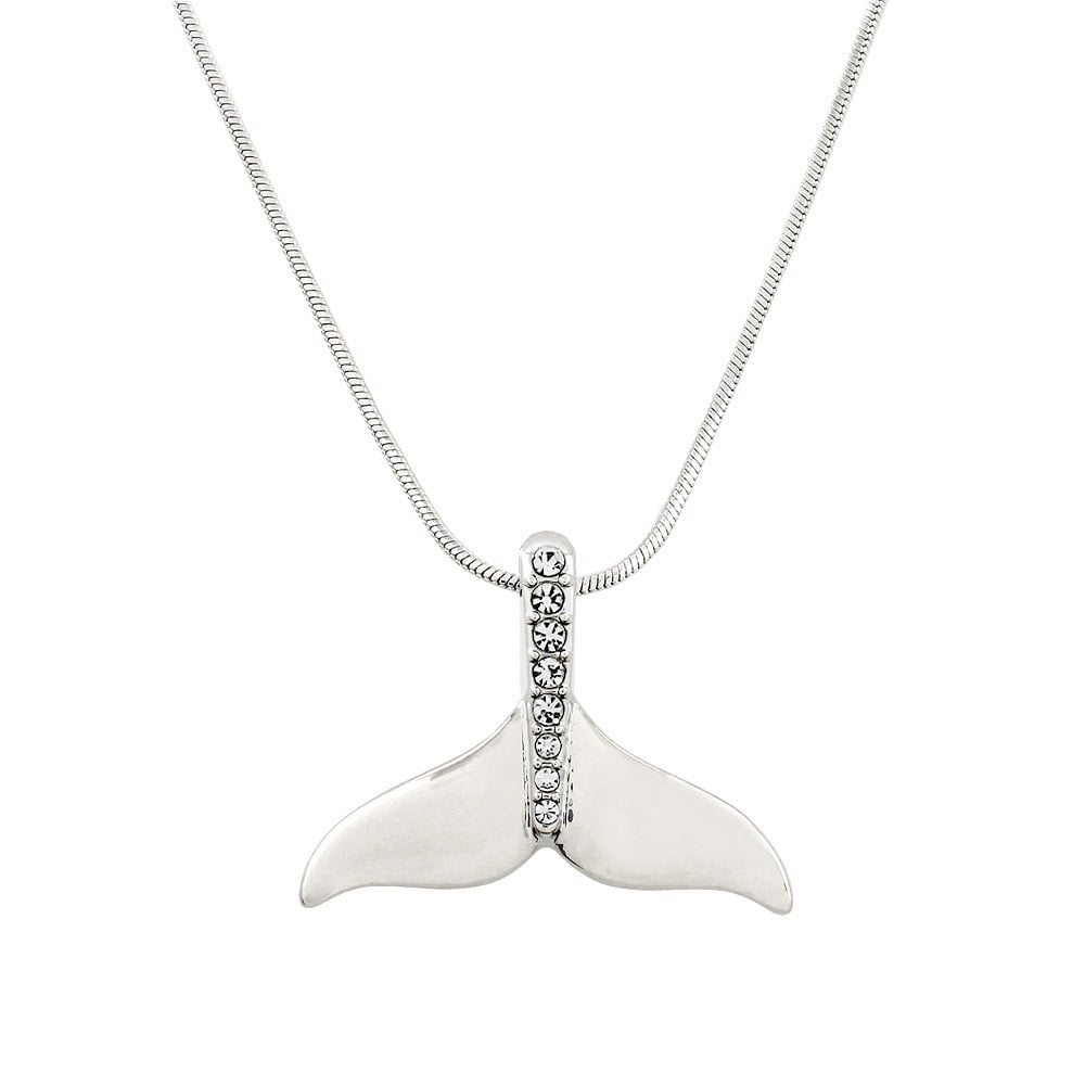 Sterling Silver Whale Tail Hawaiian Fish Hook Pendant Necklace, 18
