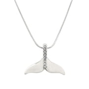 Whale Tail Pendant Necklace Clear Rhinestone Crystal Rhodium Plated 17 Inch Snake Chain J0099-CR