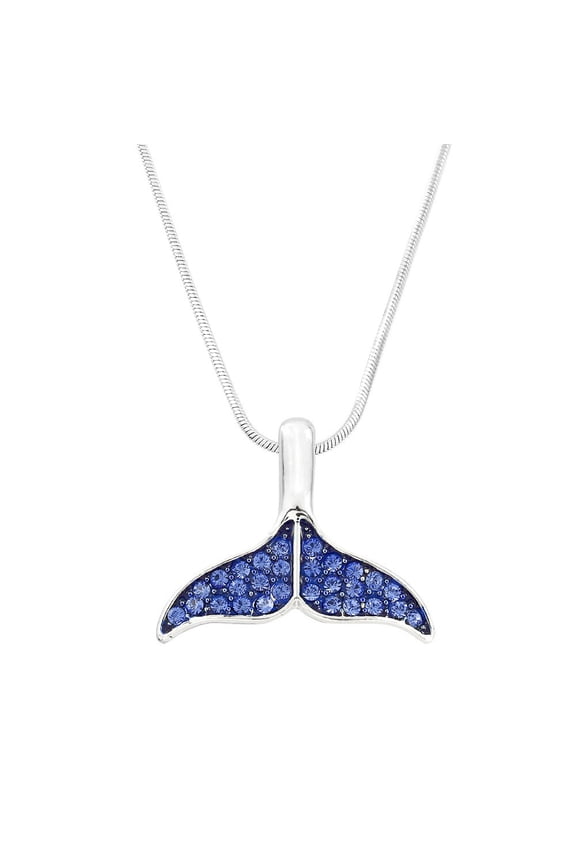 Whale Tail Pendant Necklace Rhinestone Crystal Rhodium High Polished J0105-CB