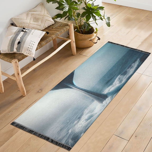 Whale Tail Runner Rug 2'x6' Hallway Area Rugs Vintage Non Slip Entryway Runner Carpet with Tassels Living Room Bedroom