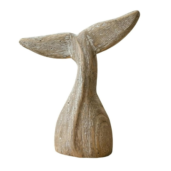 Whale Tail Sculpture Tabletop Ornament Rustic Wood Carved Figurine Home Decor for Beach House Living Room