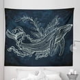 thumbnail image 1 of Whale Tapestry, Silhouette of Mammal in Doodle Style Coral Reef and Seaweeds Print, Fabric Wall Hanging Decor for Bedroom Living Room Dorm, 5 Sizes, Slate and Petrol Blue, by Ambesonne, 1 of 1
