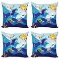 thumbnail image 1 of Ambesonne Cartoon Throw Pillow Cover 4 Pack, Whale Fish Rabbit Sun, 16", Multicolor, 1 of 6