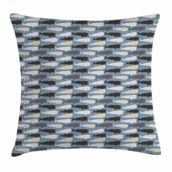 Whale Throw Pillow Cushion Cover, Abstract Art Pattern with Different Colored Silhouettes Hand Drawn Dots and Lines, Decorative Square Accent Pillow Case, 18 X 18 Inches, Multicolor, by Ambesonne