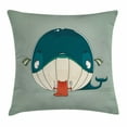 thumbnail image 1 of Whale Throw Pillow Cushion Cover, Greedy Little Cat Sitting down to Dine on A Huge Fish Dinner of Whale Cartoon, Decorative Square Accent Pillow Case, 24 X 24 Inches, Almond Green Teal, by Ambesonne, 1 of 2