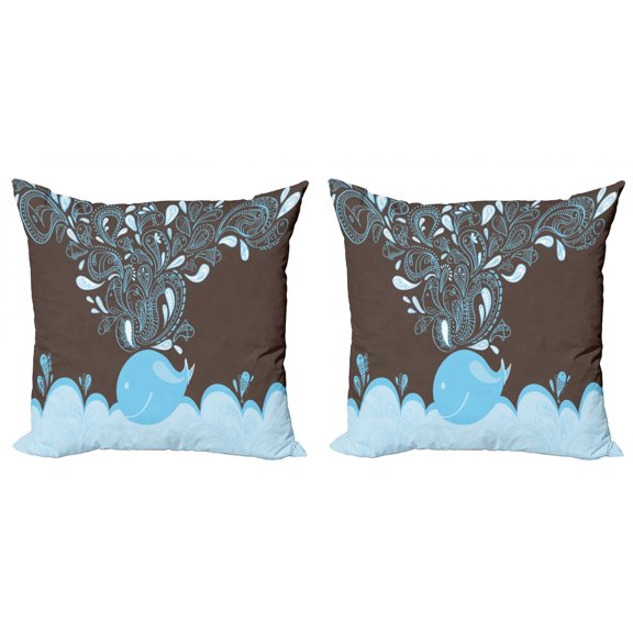 Ambesonne Cartoon Throw Pillow Cover 2 Pack, Batik Sea Whale Tribal, 18", Blue and Brown
