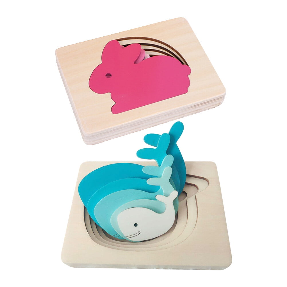 Whale Toys Puzzle Jigsaw Puzzles for Rabbits Wooden Kids Educational Cartoon Child 2 Pcs