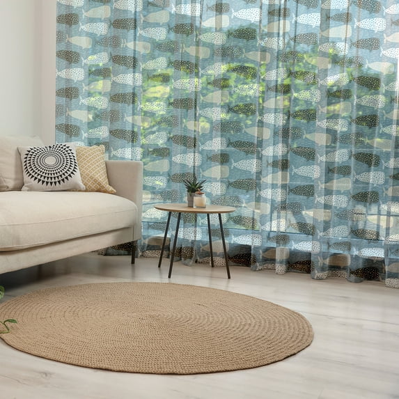 Whale Tulle Curtains with Rod Pocket, Abstract Art Pattern with Different Colored Silhouettes Hand Drawn Dots and Lines, Sheer Drape for Wedding Party 2 Panels, 7 Sizes, Multicolor, by Ambesonne