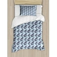 thumbnail image 1 of Whale Twin Size Duvet Cover Set, Vertical Stripes Background with Hand Drawn Abstract Giant Marine Mammals, Decorative 2 Piece Bedding Set with 1 Pillow Sham, Lilac Baby Blue White, by Ambesonne, 1 of 3