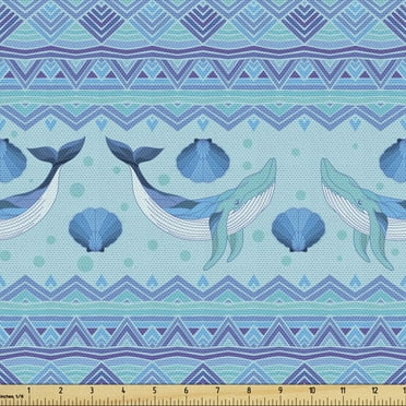 Ambesonne Whale Fabric by the Yard Upholstery, Oceanic Maritime, 10 Yards, Turquoise Lilac Blue