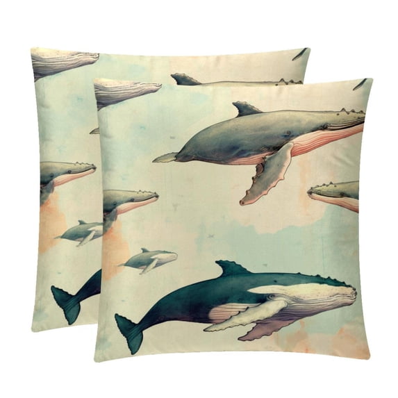 Whale Velvet Pillow Covers Set of 2 with Unique Patterns for Decorative Pillows - 16x16, 18x18, 20x20 Inches for Various Occasions