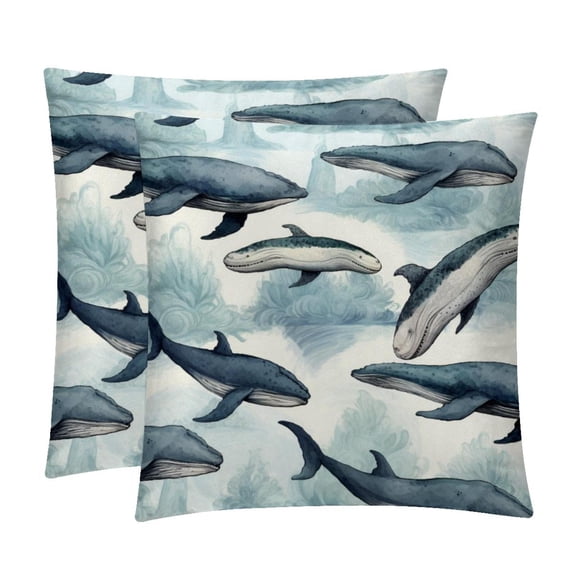Whale Velvet Throw Pillow Covers with Unique Patterns - Set of 2 Throw Pillow Inserts Included for Home Decor, 16x16, 18x18, 20x20 Inches