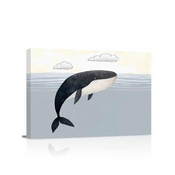 Whale Wall Art for Living Room,Canvas Picture Wall Decor for Bathroom Bedroom,Ocean Coastal Fish Aqua Beach Orange Sky Painting Artwork for Office Kitchen Hallway Dining Room Home Decorations 12"x16"