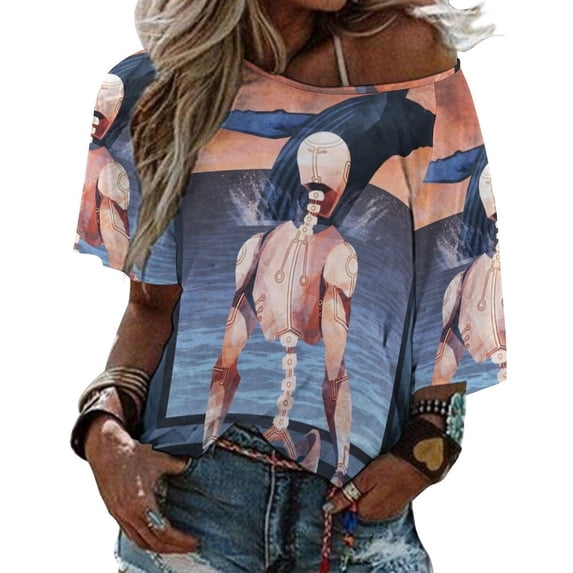 Whale Watcher Ruffle Short Sleeve T-Shirt Women's Print Fashion Casual T Shirts For Girl Gift Whale Micaela Dawn Art Gallery