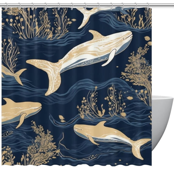 Whale Waterproof Shower Curtain Set with Hook, Printed Bathroom Decoration - Shower Curtain Set