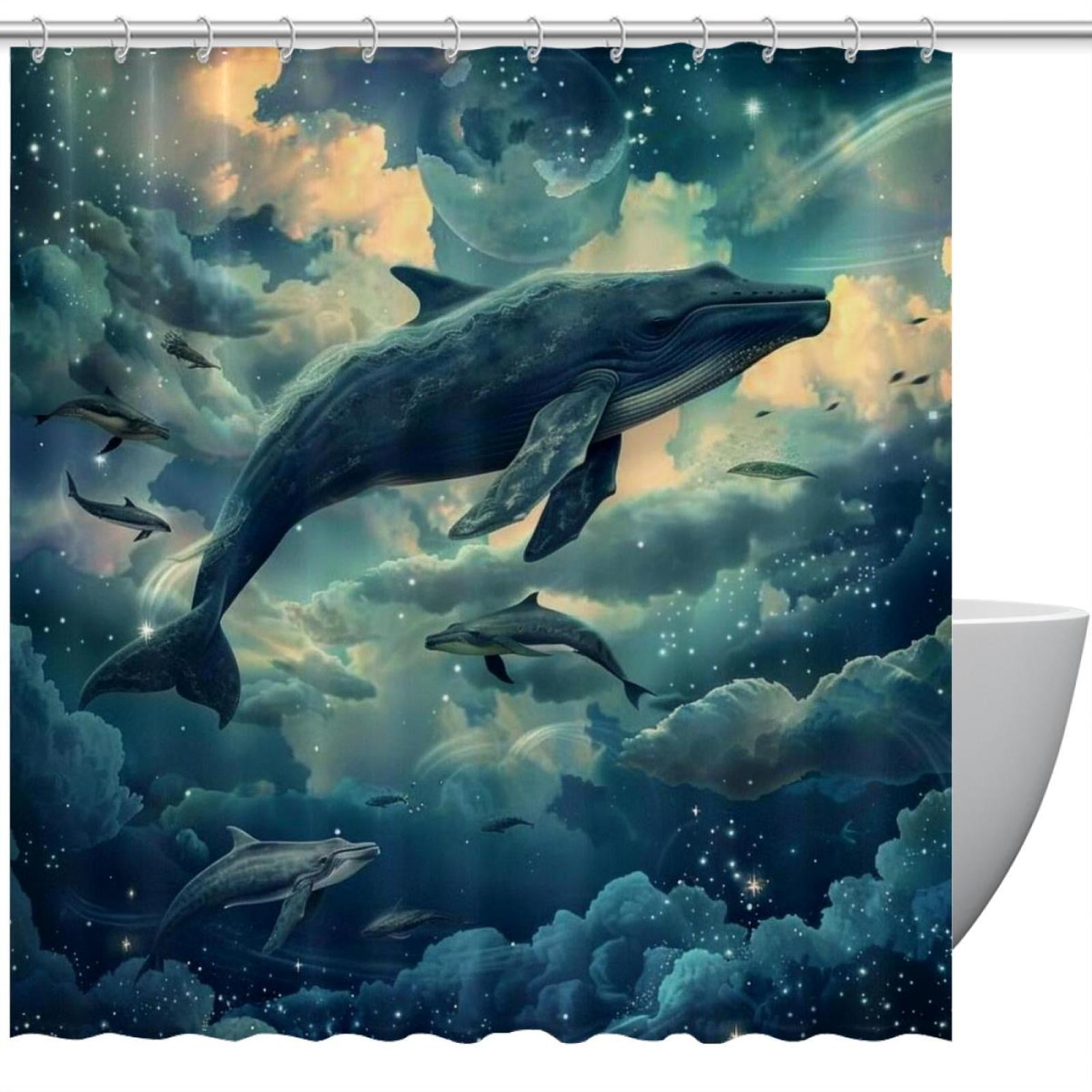Whale Waterproof Shower Curtain Set with Hooks, Printed Design for