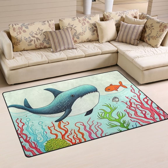 Whale Waterweed Fish Area Rug Washable Floor Carpet Mat 60 x 39 inch for Bedroom Living Room Kids Room Home Decor