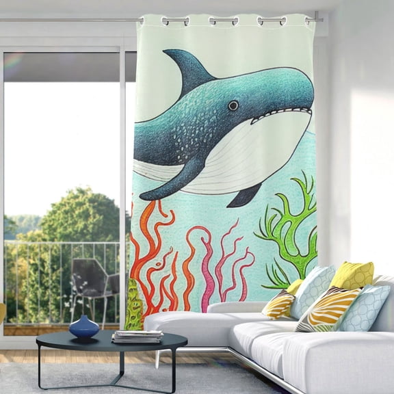 Whale Waterweed Fish Blackout Curtain Panels Drapes Privacy Assured with Light Filtering Curtains for Living room Bedroom Bathroom Window