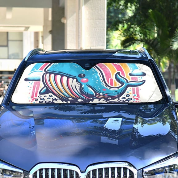 Whale Wave Cute Automotive Front Car Windshield Sun Shade Reflector Foldable for Front Fit for Cars Truck SUVs