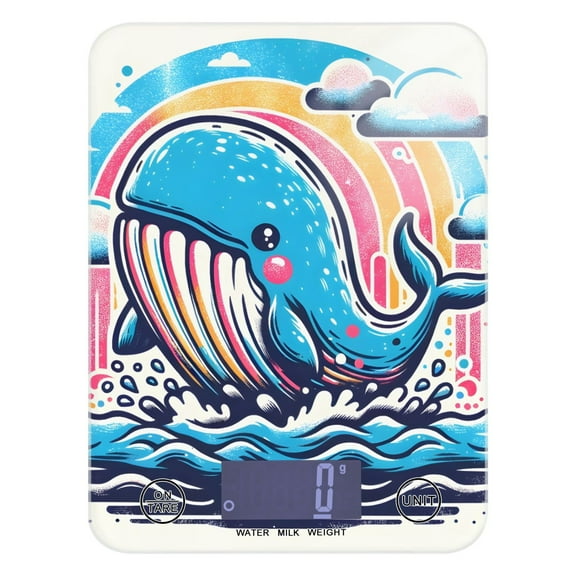 Whale Wave Cute Food Scale Digital Kitchen Scale Waterproof Tempered Glass Tare Function 11 lb for Baking Cooking Meal Prep