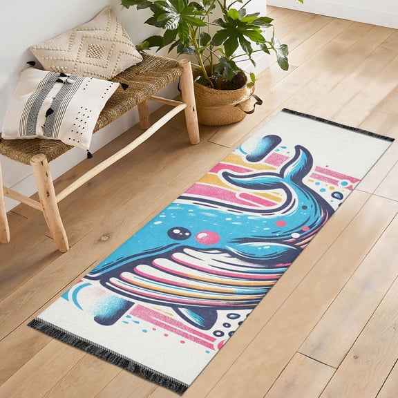 Whale Wave Cute Runner Rug Machine Washable Area Rugs Carpet Non Slip Entryway Mat for Bedroom Entryway Front Door