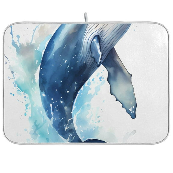 Whale Wave Dish Drying Mat Dish Drainer Rack Mats Water Absorbent Non-Slip Easy Clean Heat Resistant for Kitchen Counter