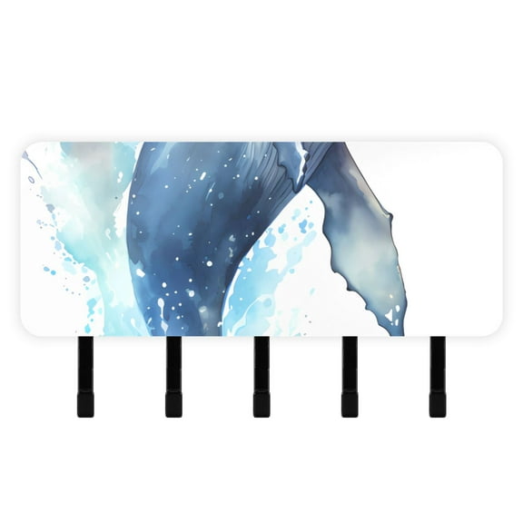 Whale Wave Mail Holder Organizer Wall Mount with Shelf Key Holder Key Rack with 5 Key Hooks for Wall Decorative