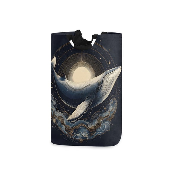 Whale Wave Moon Laundry Basket with Handles Foldable Laundry Hamper Freestanding Washing Bin 50L
