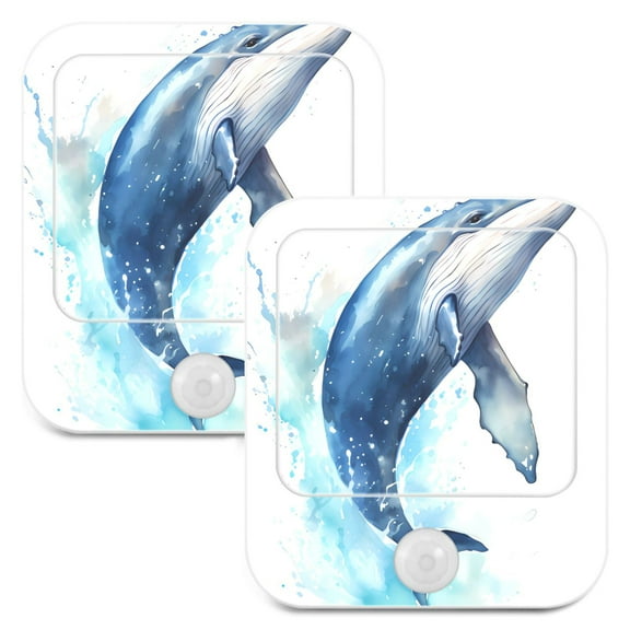 Whale Wave Night Lights Plug into Wall LED with Auto Light Sensor Warm Light for Kids Hallway Bedroom Living Room Kitchen Bathroom Set of 2
