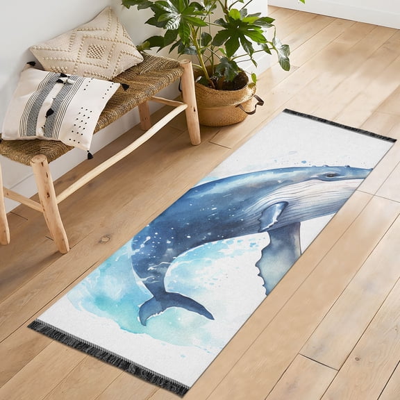 Whale Wave Runner Rug Machine Washable Area Rugs Carpet Non Slip Entryway Mat for Bedroom Entryway Front Door