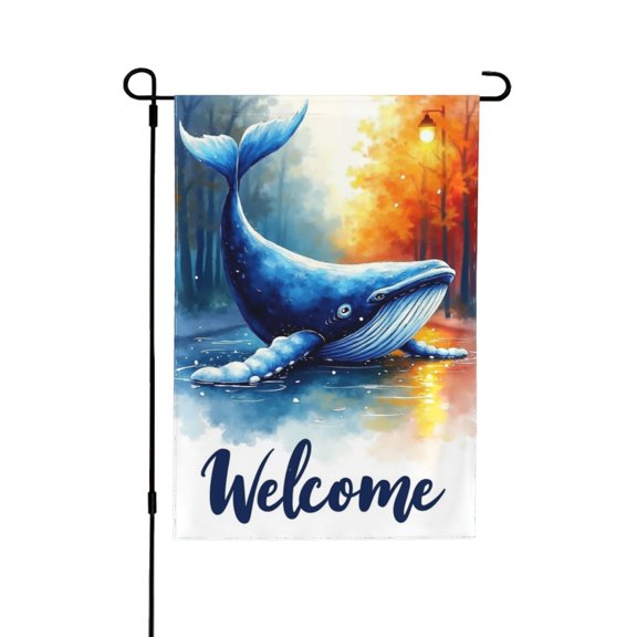 Whale Welcome Garden Flag 12x18 Inch Double Sided – Blue Ocean Artistic Painting Outdoor Yard Decoration For Porch, Lawn & Patio, All Season Decor