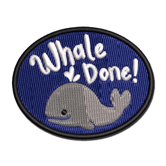 Whale Well Done Teacher Student School Applique Multi-Color Embroidered Iron-On Patch - 2.5 Inch Small