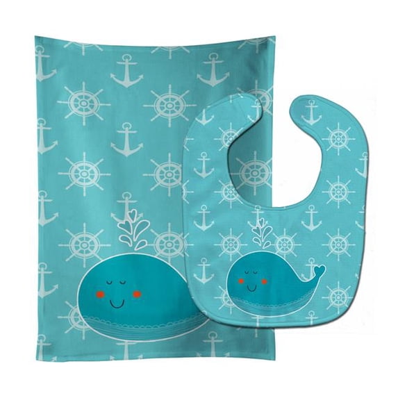 Whale With Anchors Baby Bib & Burp Cloth