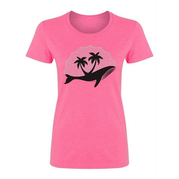 Whale With Palm Trees Shaped T-Shirt Women -Image by Shutterstock, Female XX-Large