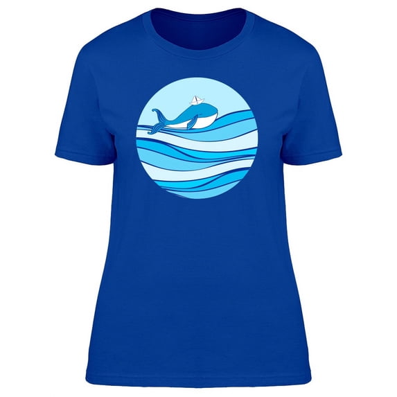 Whale With Paper Boat On Head T-Shirt Women -Image by Shutterstock, Female XX-Large