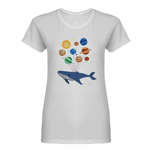 Whale With Planets Balloons Shaped T-Shirt Women -Image by Shutterstock, Female x-Large
