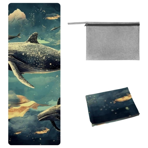 Whale Yoga Mat Towel with Storage Bag, 72.8"x26.8", Suitable for Yoga, Pilates, Fitness - Yoga Blankets, Yoga Towel, Yoga Mat Towel